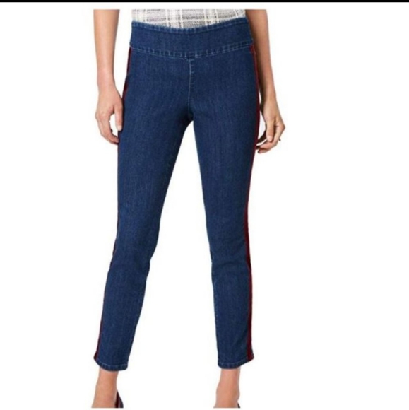 Pull-On Tummy-Control Jeans Velvet Stripe Pants - Picture 2 of 9